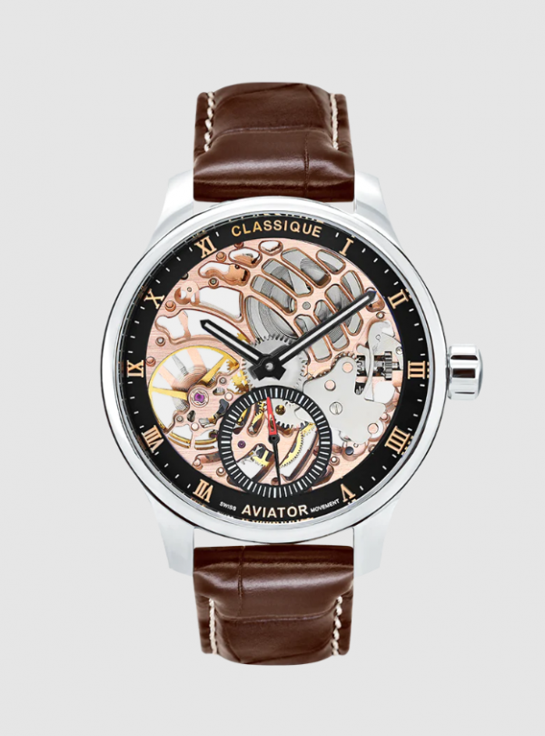 Jam Aviator dengan tampilan skeleton